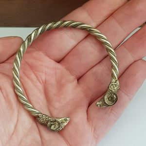 German Solid Silver Celestial Pagan Gothic Rams Head Plaited Rope Bangle Antique Circa 1900