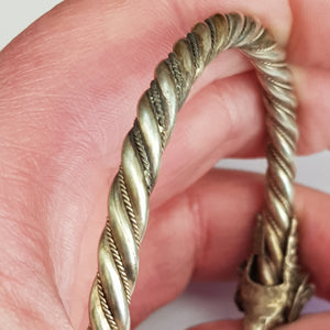 German Solid Silver Celestial Pagan Gothic Rams Head Plaited Rope Bangle Antique Circa 1900