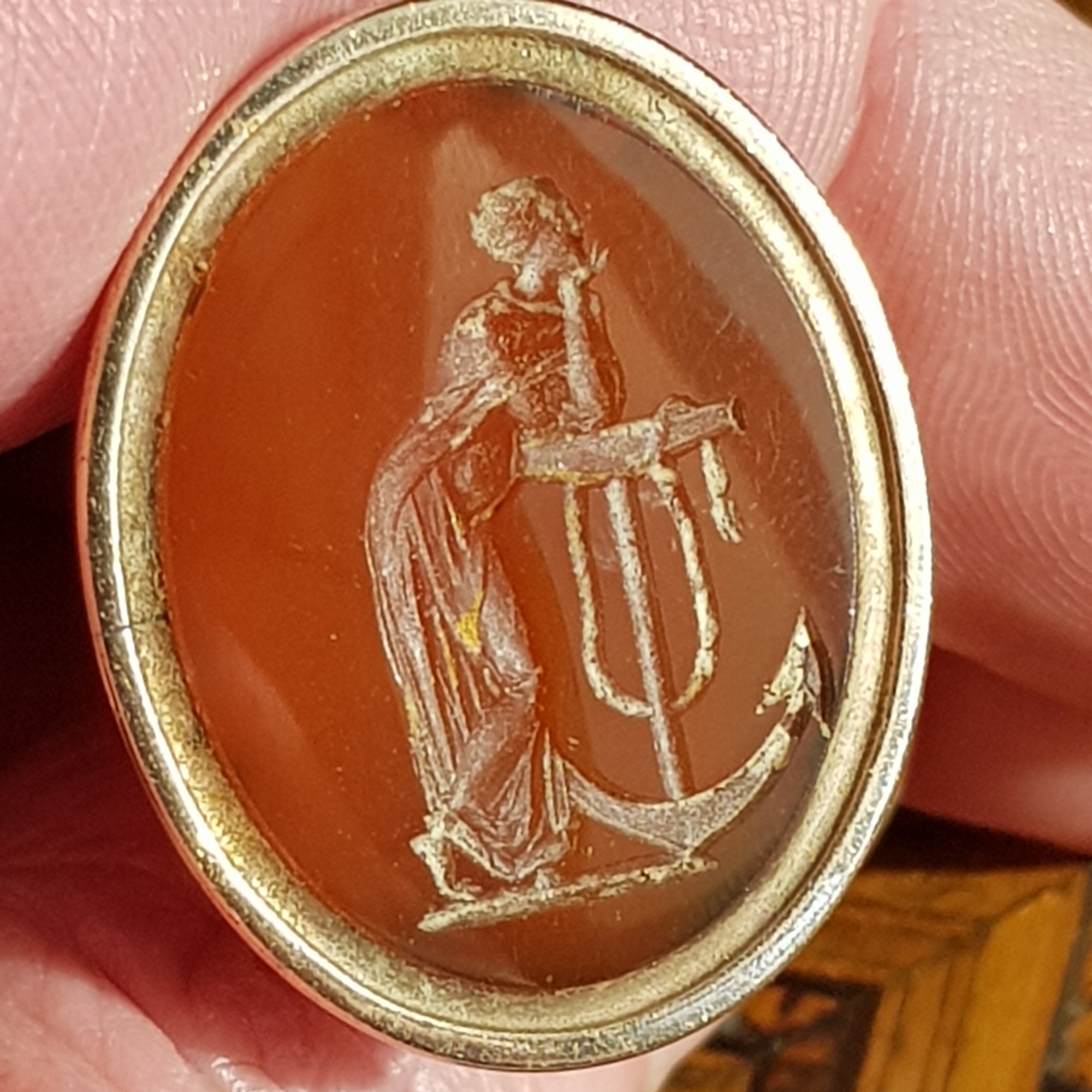 9k Gold Fob Seal With Carnelian Intaglio Anchor Charity Antique Georgian c1810