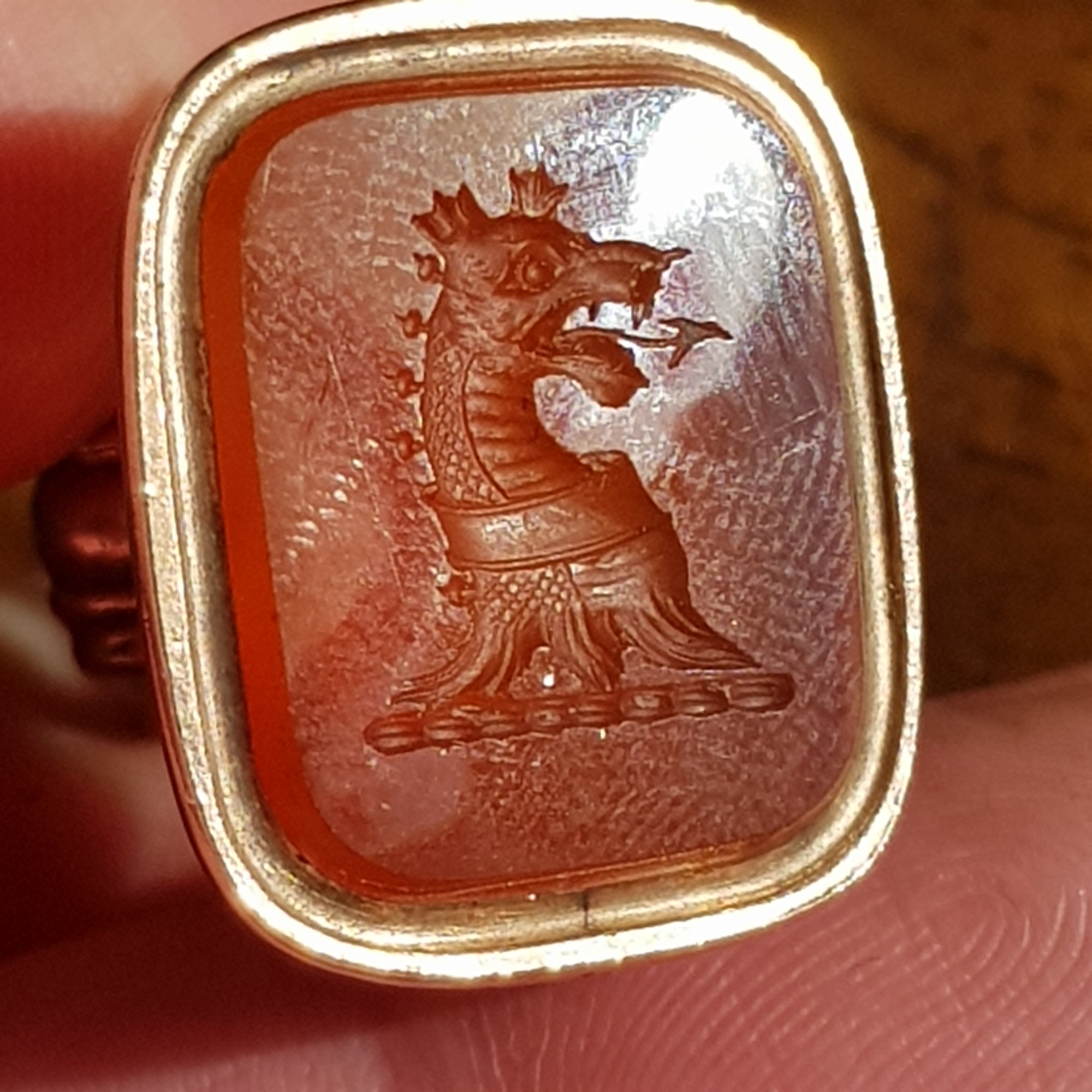 9k Gold Fob Seal With Carnelian Intaglio Drake Head Antique Georgian circa 1800