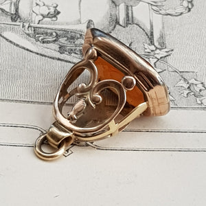 9k Gold Fob Seal With Carnelian Knights Shield Crest Intaglio Antique Georgian Circa 1800