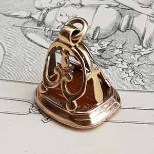 9k Gold Fob Seal With Carnelian Knights Shield Crest Intaglio Antique Georgian Circa 1800