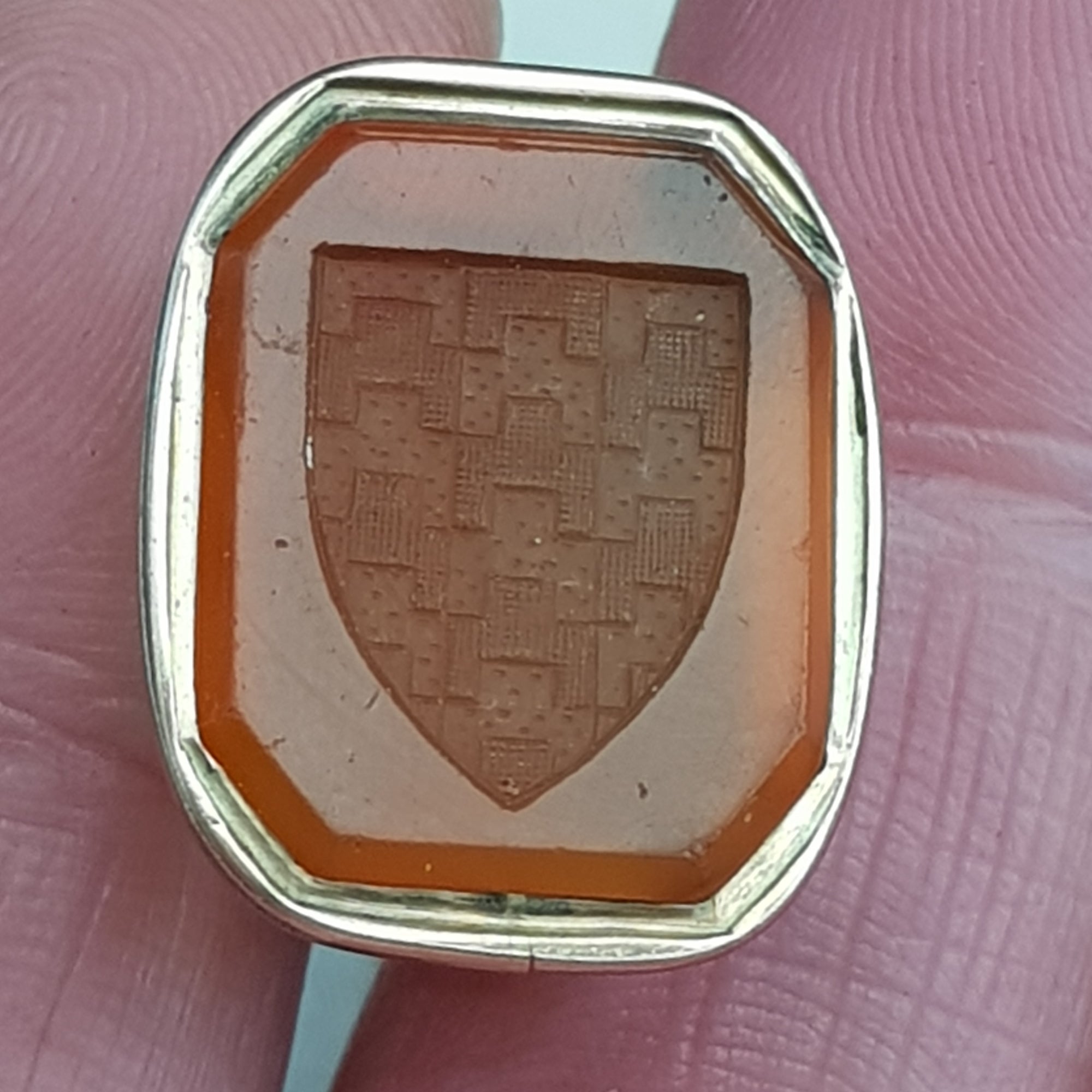 9k Gold Fob Seal With Carnelian Knights Shield Crest Intaglio Antique Georgian Circa 1800