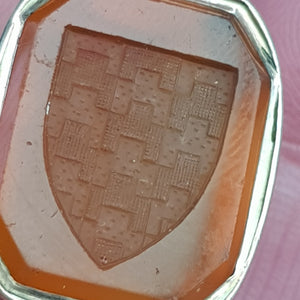 9k Gold Fob Seal With Carnelian Knights Shield Crest Intaglio Antique Georgian Circa 1800