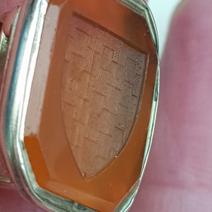 9k Gold Fob Seal With Carnelian Knights Shield Crest Intaglio Antique Georgian Circa 1800