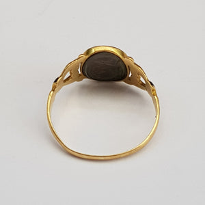 18k Gold Black Enamel Pearl Hair Back Mourning Ring Antique Georgian Circa 1820's