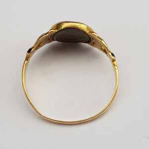 18k Gold Black Enamel Pearl Hair Back Mourning Ring Antique Georgian Circa 1820's