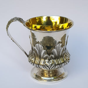 Sterling Silver Foliate Adorned And Chased Mug Antique Georgian Newcastle Circa 1829