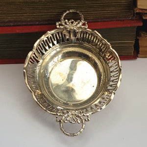 Sterling Silver Ornate Fretted Lovers Knot Decorated Bon Bon Dish Antique Birmingham CIrca 1912
