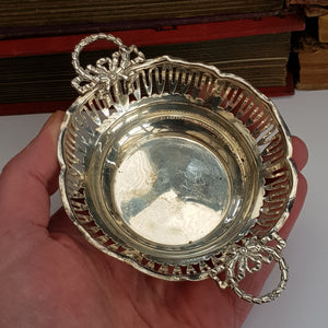 Sterling Silver Ornate Fretted Lovers Knot Decorated Bon Bon Dish Antique Birmingham CIrca 1912