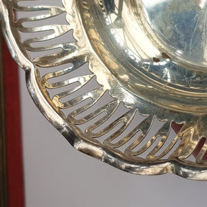 Sterling Silver Ornate Fretted Lovers Knot Decorated Bon Bon Dish Antique Birmingham CIrca 1912