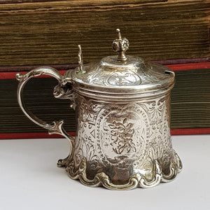 Large Sterling Silver Floral Chased Table Mustard Pot John Evans II Antique Victorian London circa 1860