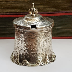Large Sterling Silver Floral Chased Table Mustard Pot John Evans II Antique Victorian London circa 1860