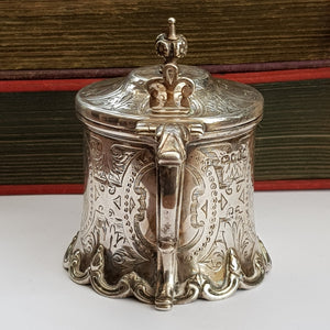 Large Sterling Silver Floral Chased Table Mustard Pot John Evans II Antique Victorian London circa 1860