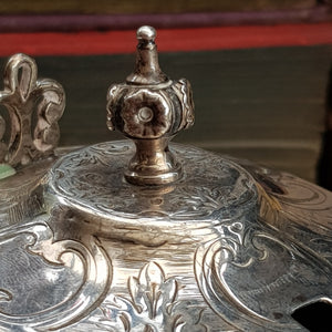 Large Sterling Silver Floral Chased Table Mustard Pot John Evans II Antique Victorian London circa 1860