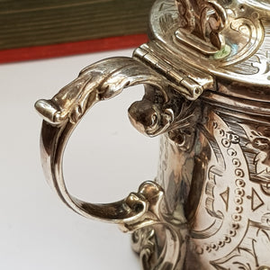 Large Sterling Silver Floral Chased Table Mustard Pot John Evans II Antique Victorian London circa 1860