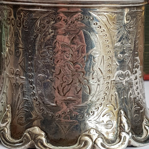 Large Sterling Silver Floral Chased Table Mustard Pot John Evans II Antique Victorian London circa 1860