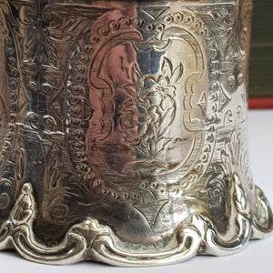Large Sterling Silver Floral Chased Table Mustard Pot John Evans II Antique Victorian London circa 1860