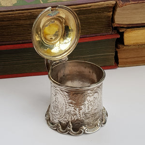 Large Sterling Silver Floral Chased Table Mustard Pot John Evans II Antique Victorian London circa 1860