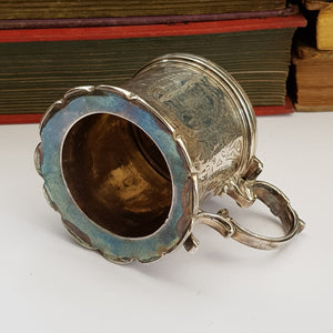 Large Sterling Silver Floral Chased Table Mustard Pot John Evans II Antique Victorian London circa 1860