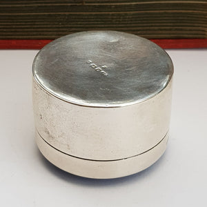 Sterling Silver Blue & Red Guilloche Decorated Drum Trinket Box Antique Birmingham Circa 1909