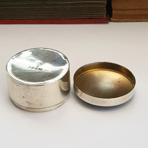 Sterling Silver Blue & Red Guilloche Decorated Drum Trinket Box Antique Birmingham Circa 1909