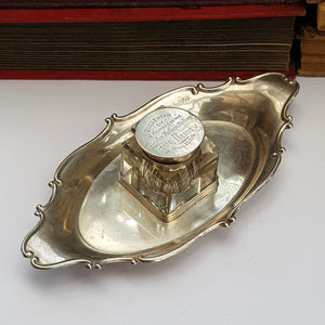 Sterling Silver Ink Stand With Ink Well Legend Engraved Antique Edwardian Chester Circa 1905