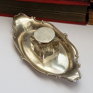 Sterling Silver Ink Stand With Ink Well Legend Engraved Antique Edwardian Chester Circa 1905