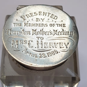 Sterling Silver Ink Stand With Ink Well Legend Engraved Antique Edwardian Chester Circa 1905