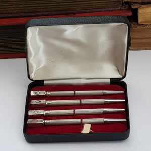 Sterling Silver Boxed Set Of x4 Propelling Bridge Pencils Vintage Retro Circa 1960's