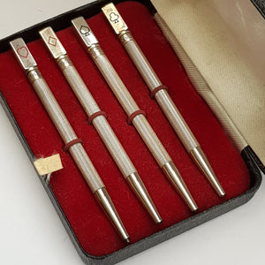 Sterling Silver Boxed Set Of x4 Propelling Bridge Pencils Vintage Retro Circa 1960's