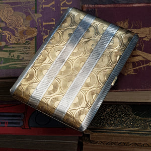 French Sterling Silver 18k Gold Adorned Cigarette Case Art Deco Vintage London Import Circa 1926