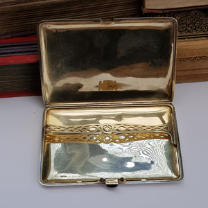 French Sterling Silver 18k Gold Adorned Cigarette Case Art Deco Vintage London Import Circa 1926