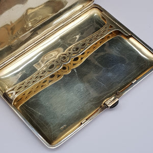 French Sterling Silver 18k Gold Adorned Cigarette Case Art Deco Vintage London Import Circa 1926