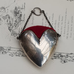 Rare Sterling Silver Love Heart Chatelaine Pin Cushion Antique London circa 1898