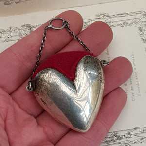 Rare Sterling Silver Love Heart Chatelaine Pin Cushion Antique London circa 1898