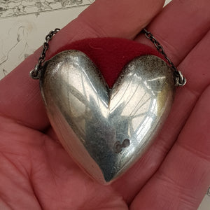 Rare Sterling Silver Love Heart Chatelaine Pin Cushion Antique London circa 1898
