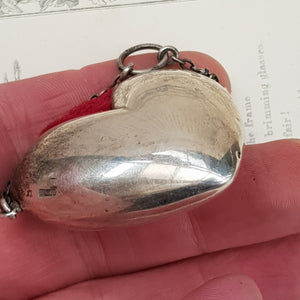 Rare Sterling Silver Love Heart Chatelaine Pin Cushion Antique London circa 1898