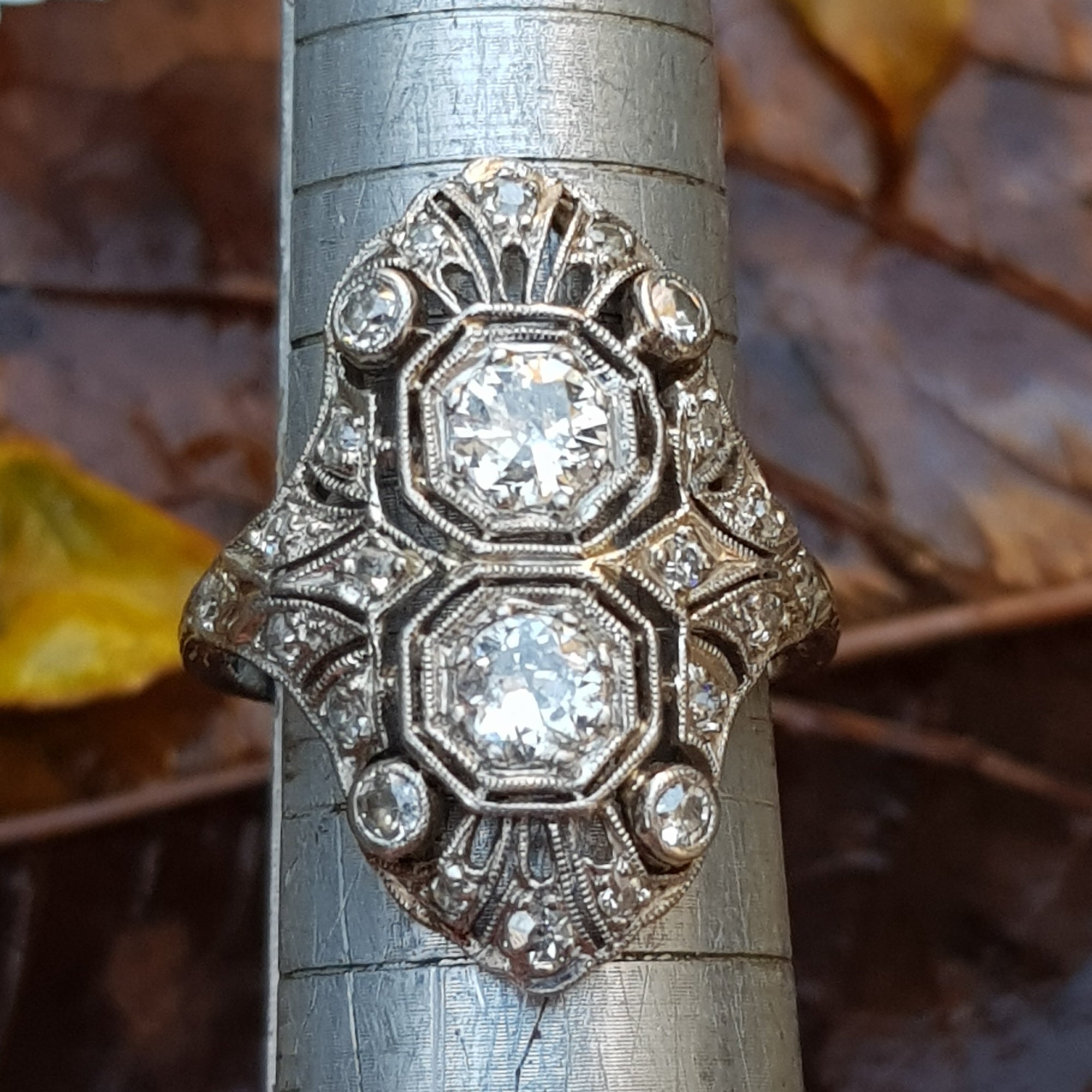 Platinum And Diamond Large Setting Ornate Ring Size UK L 1/2 Vintage Art Deco Circa 1920's