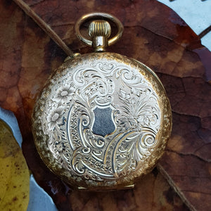 Swiss 14k Gold Cased Ladies Floral Detailed Top Winding Fob Watch Antique Victorian Circa 1890's
