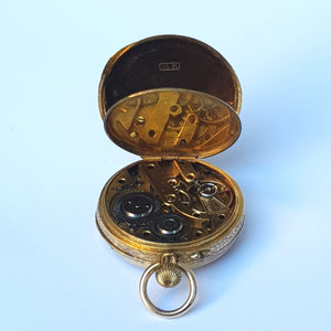 Swiss 14k Gold Cased Ladies Floral Detailed Top Winding Fob Watch Antique Victorian Circa 1890's