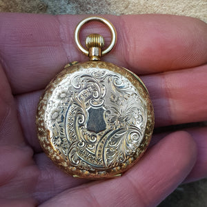 Swiss 14k Gold Cased Ladies Floral Detailed Top Winding Fob Watch Antique Victorian Circa 1890's
