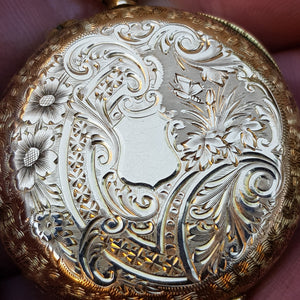 Swiss 14k Gold Cased Ladies Floral Detailed Top Winding Fob Watch Antique Victorian Circa 1890's
