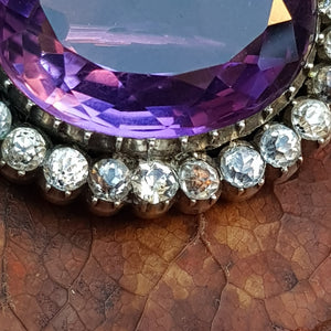 Large Amethyst And Diamond Paste Set Platinum Brooch Antique Victorian Circa 1880