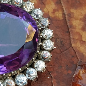 Large Amethyst And Diamond Paste Set Platinum Brooch Antique Victorian Circa 1880