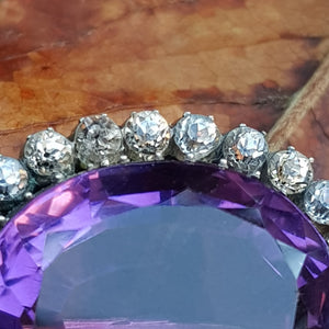 Large Amethyst And Diamond Paste Set Platinum Brooch Antique Victorian Circa 1880