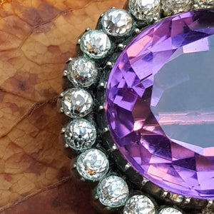 Large Amethyst And Diamond Paste Set Platinum Brooch Antique Victorian Circa 1880