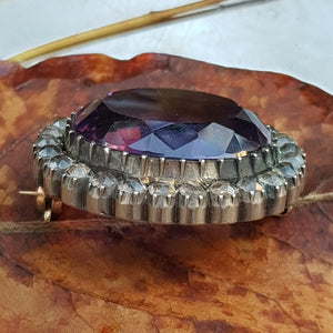 Large Amethyst And Diamond Paste Set Platinum Brooch Antique Victorian Circa 1880