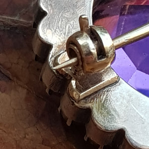Large Amethyst And Diamond Paste Set Platinum Brooch Antique Victorian Circa 1880