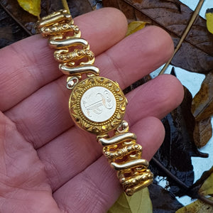 10k Rolled Yellow Gold Locket Bracelet With Concertina Shank Antique American Circa 1920's